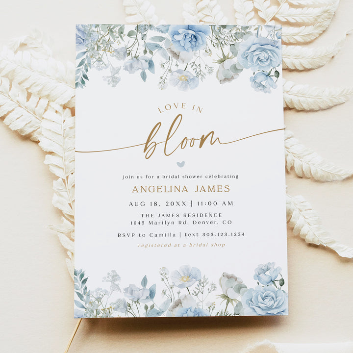 FLEUR Love In Bloom Dusty Blue Floral Bridal Shower Invitation