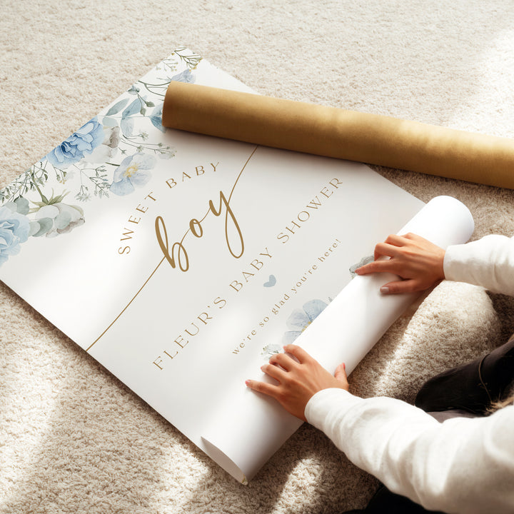 FLEUR Sweet Baby Boy Winter Floral Baby Shower Welcome Sign
