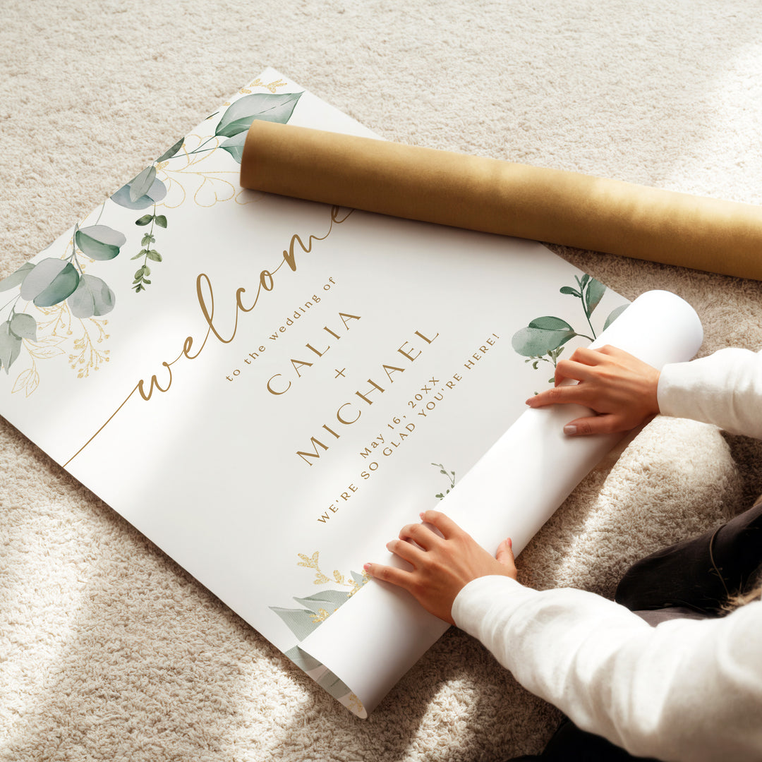 CALIA Personalized Green Eucalyptus Garden Wedding Welcome Sign