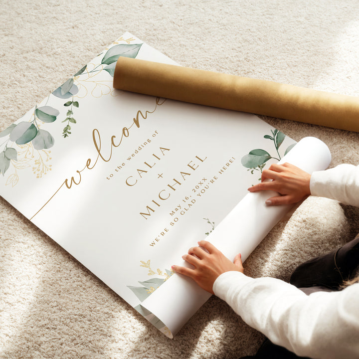 CALIA Personalized Green Eucalyptus Garden Wedding Welcome Sign