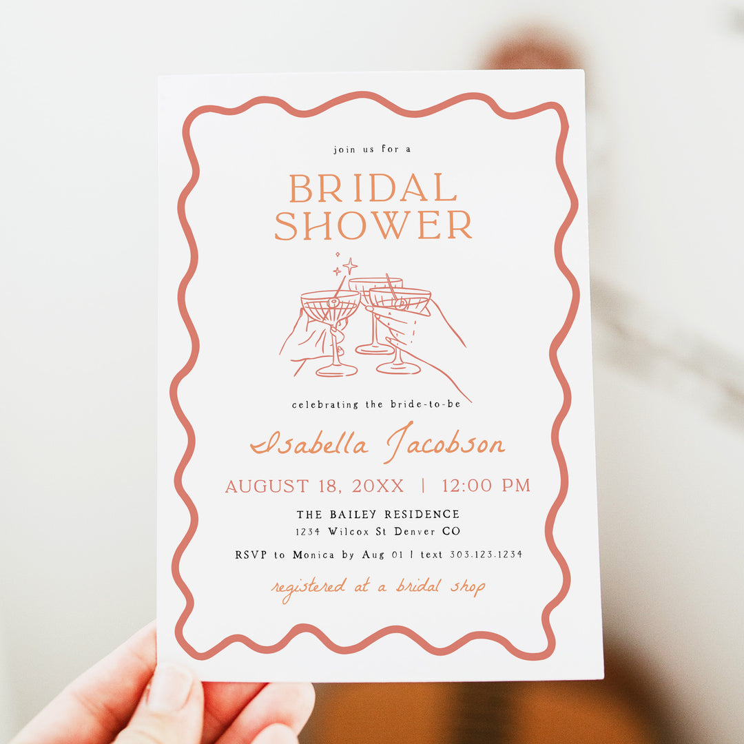 ELIZA Retro Orange Cocktail Bridal Shower Invitation