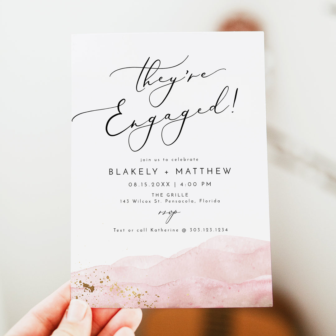 JULIEN They're Engaged Dusty Rose Engagement Party Invitation