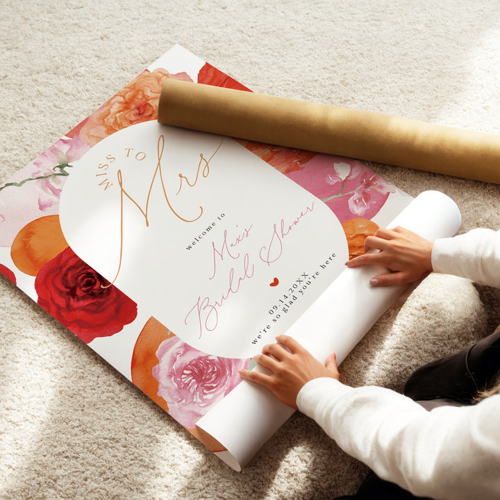 MAX Pink and Orange Peony Miss to Mrs Bridal Shower Welcome Sign