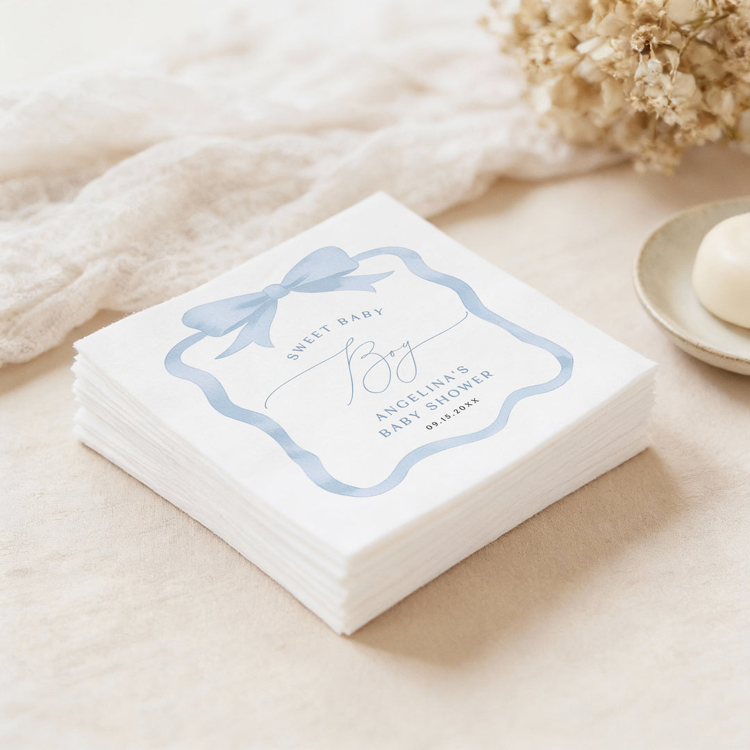 ANGELINA Custom Blue Coquette Bow Baby Shower Napkins