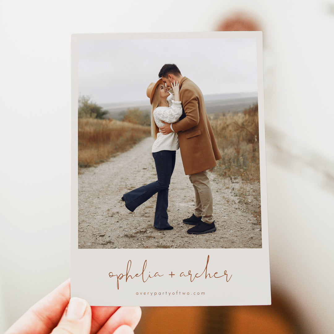 CORIANDER Burnt Orange Minimalist Wedding Save the Date Cards with Photo