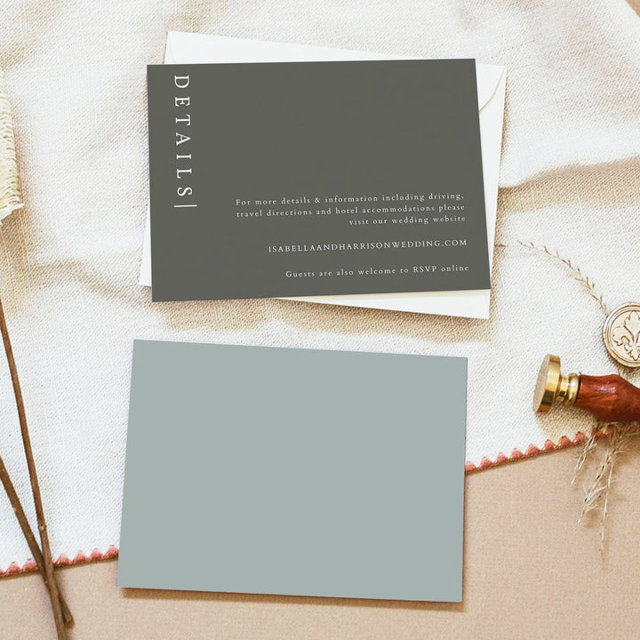 NINA Olive Green Minimalist Wedding Details Card