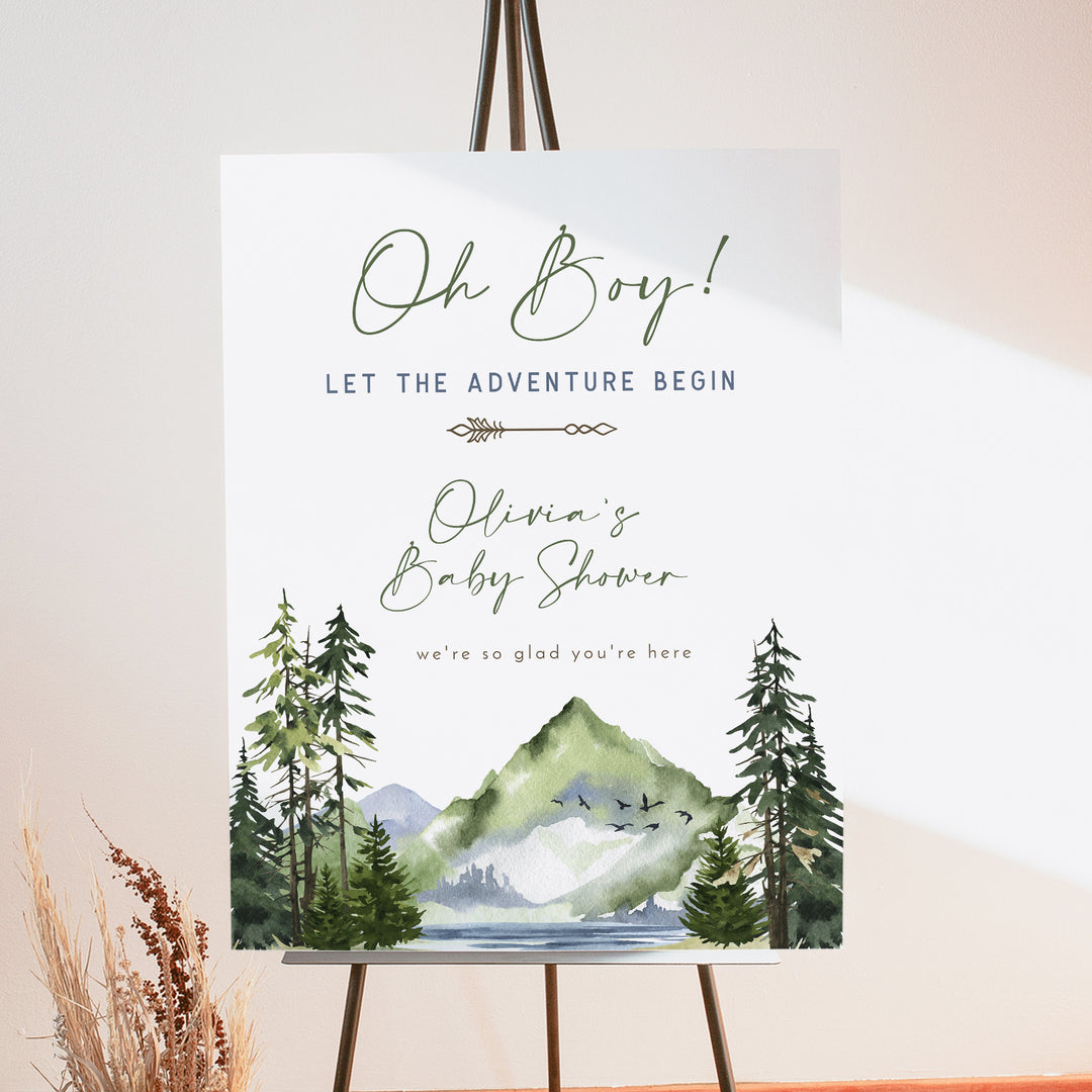 FINN Mountain Let the Adventure Begin Baby Shower Welcome Sign