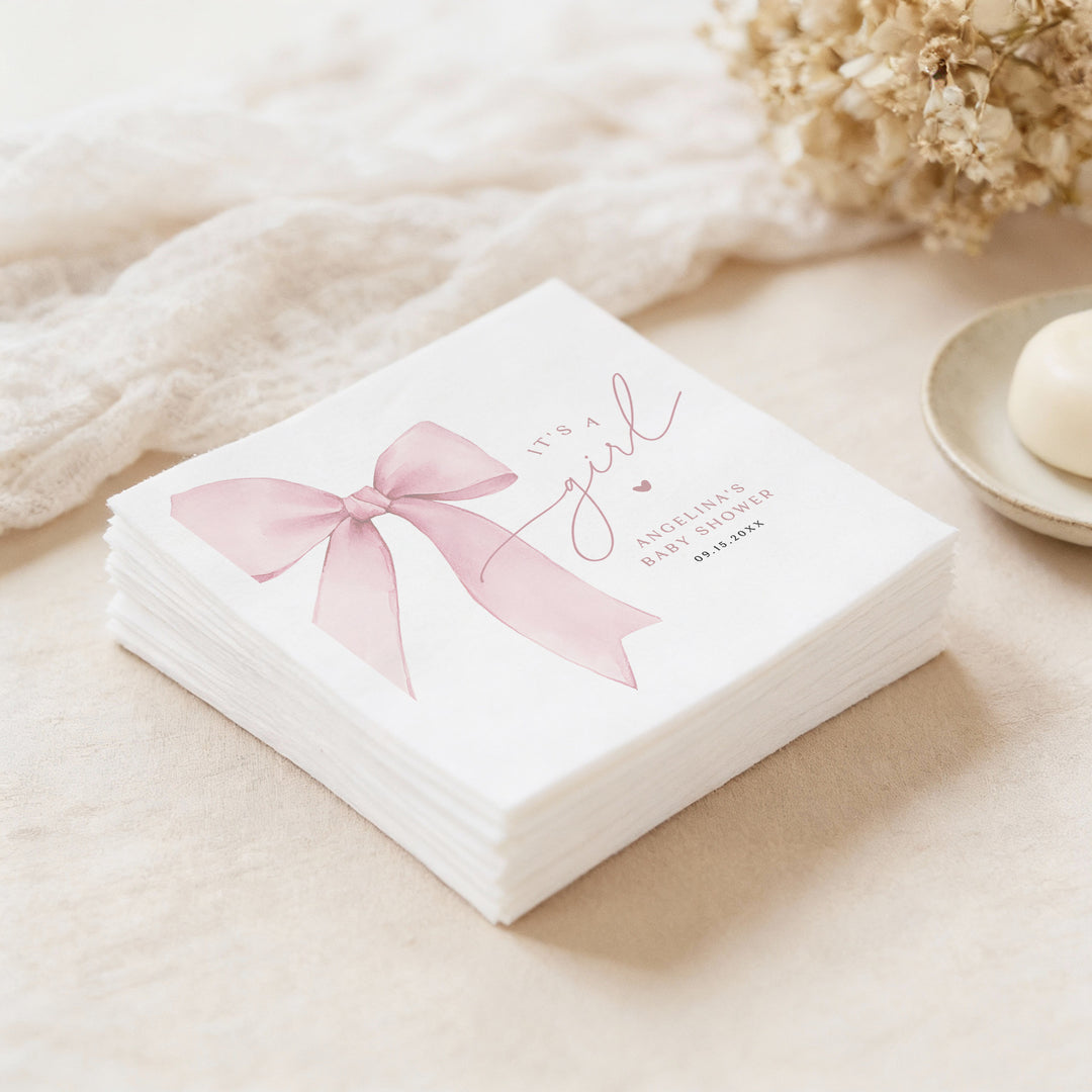 ANGELINA Personalized Pink It's a Girl Baby Shower Napkins