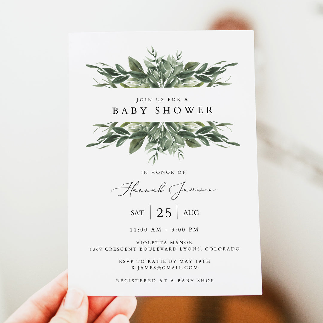 LANA Boho Watercolor Greenery Baby Shower Invitations