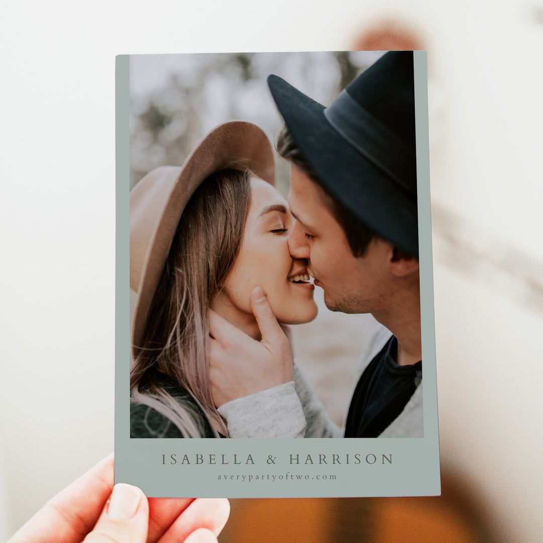 NINA Rustic Olive Green Wedding Photo Save the Date Cards