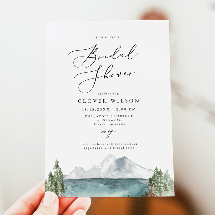 CLOVER Rustic Watercolor Lake Bridal Shower Invitation