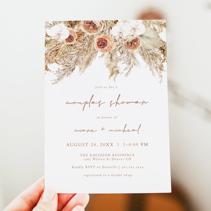 CIERA Pampas and Terracotta Floral Couples Shower Invitation