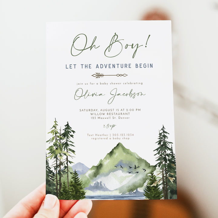 FINN Mountain Adventure Baby Shower Invitation