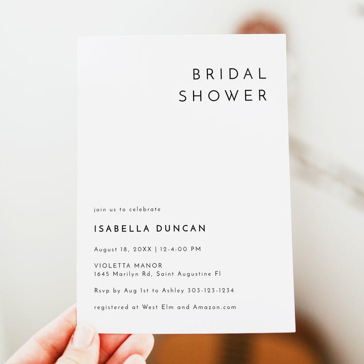 KENNEDY Simple Black and White Bridal Shower Invitation