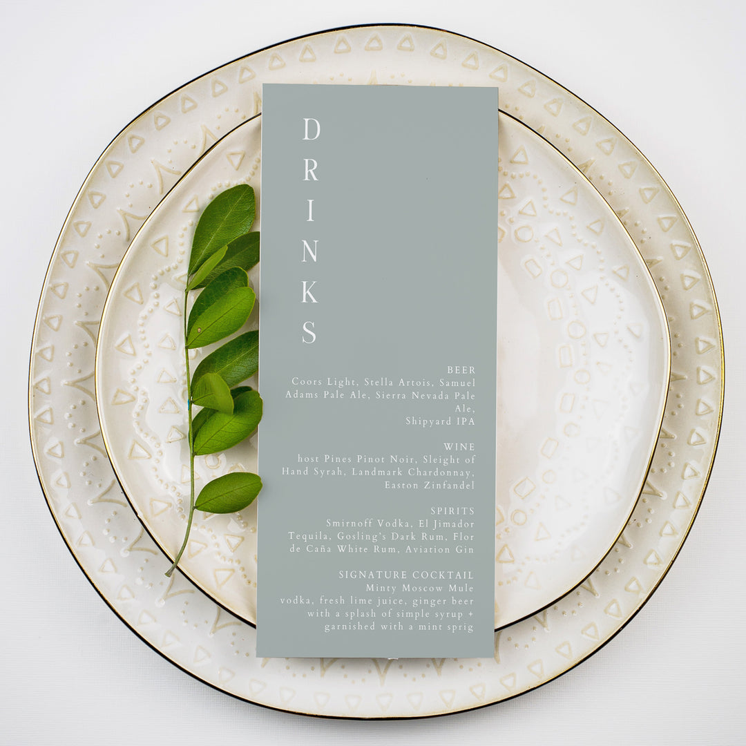 NINA Minimalist Signature Drink Wedding Bar Menu Cards