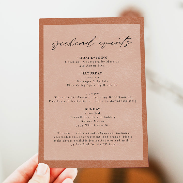 OPHELIA Autumn Boho Desert Bachelorette Weekend Invitation & Itinerary