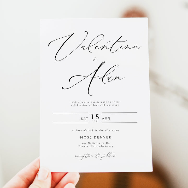 VALENTINA Elegant Black and White Wedding Invitation with Photo