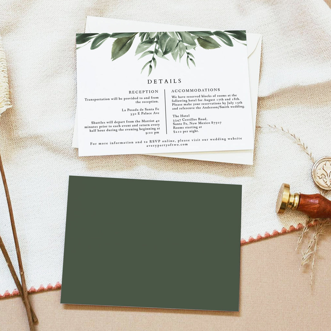 LANA Elegant Greenery Garden Wedding Details Card