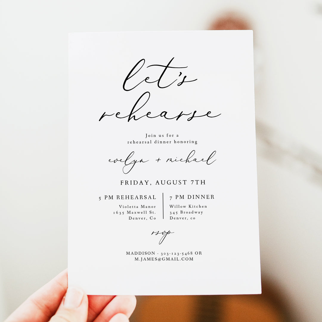 EVELYN Let's Rehearse Simple Wedding Rehearsal Dinner Invitations