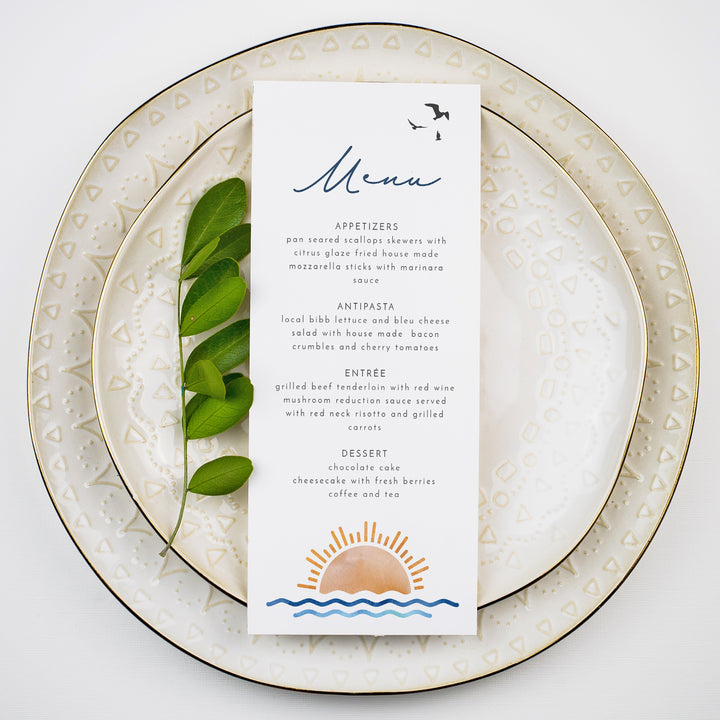 OCEANSIDE Tropical Sunset Ocean Beach Menu Cards