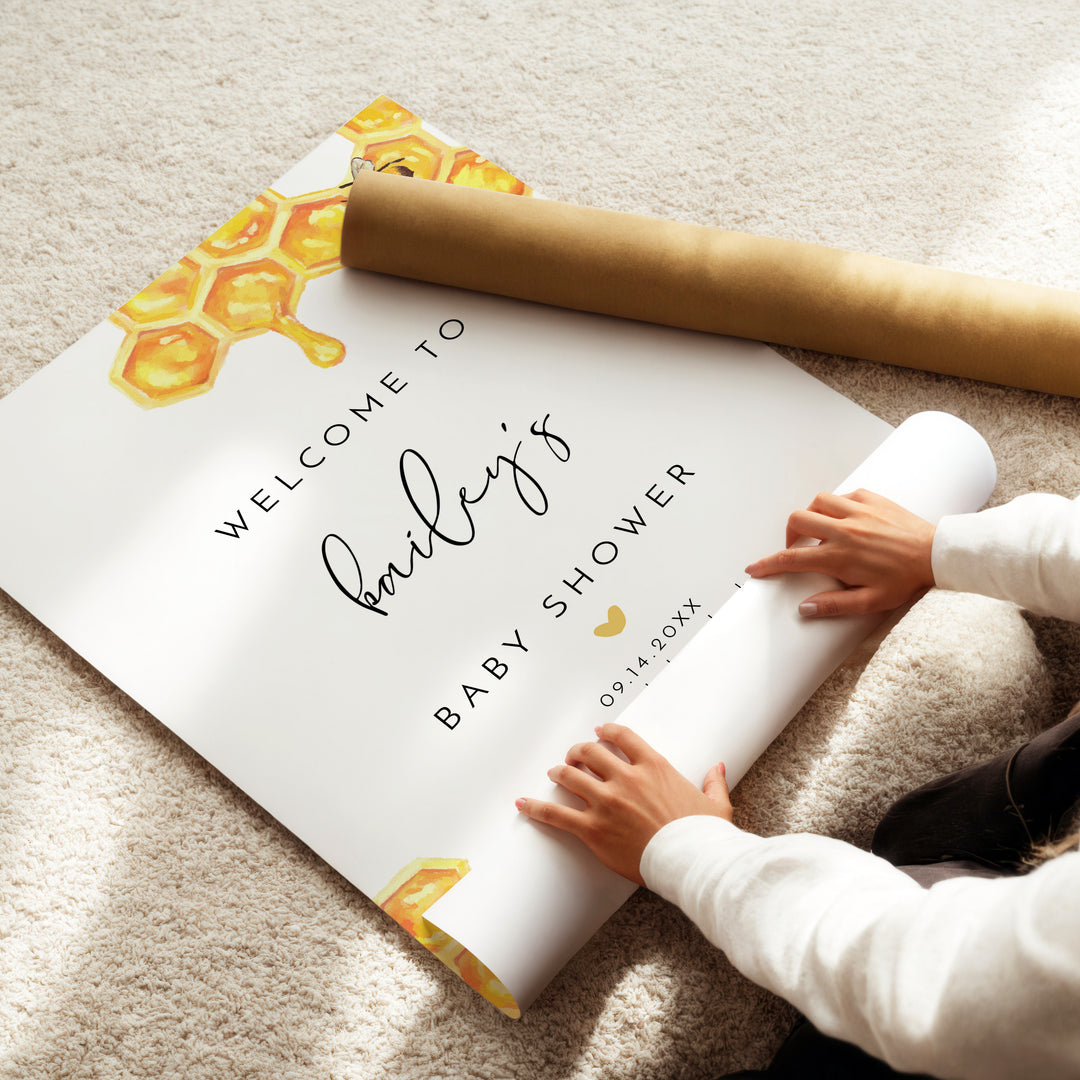 ROMY Boho Watercolor Bumble Bee Baby Shower Welcome Sign