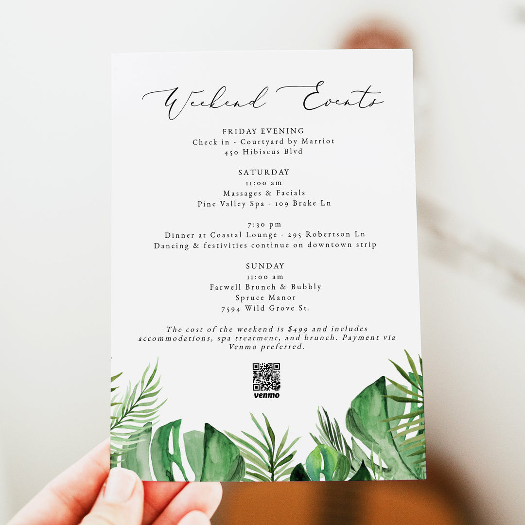 CORA Summer Bachelorette Weekend Invitation & Itinerary