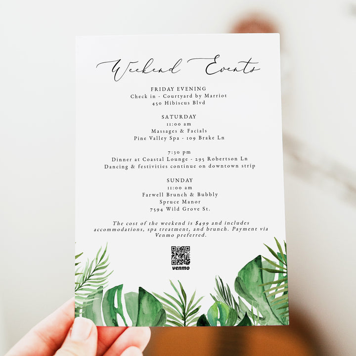 CORA Summer Bachelorette Weekend Invitation & Itinerary