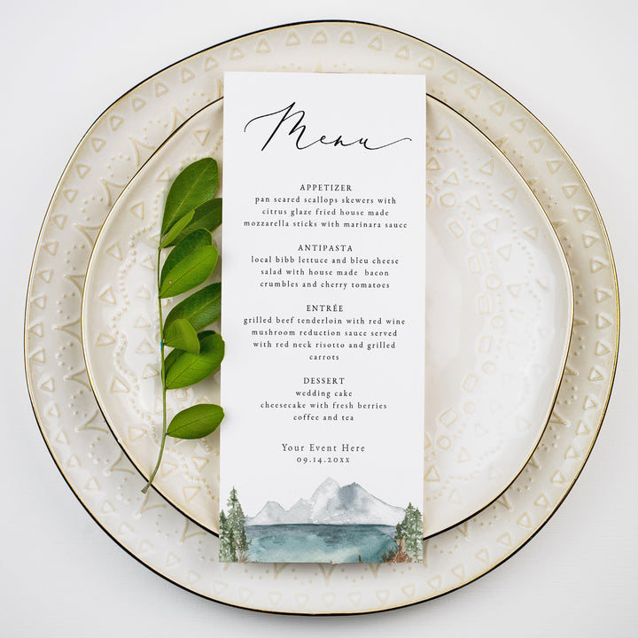 CLOVER Scenic Watercolor Lake Menu Cards