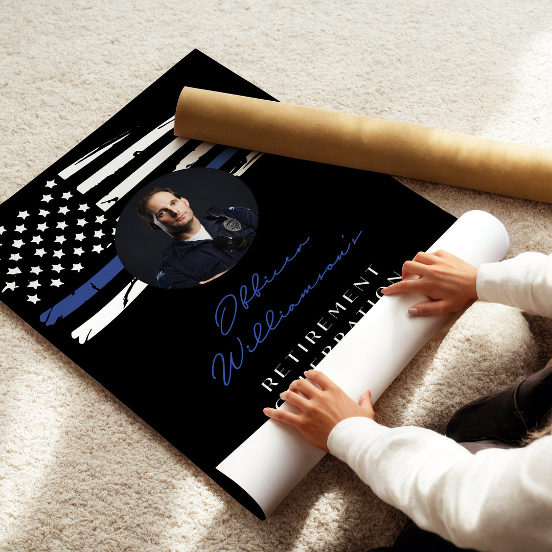 POLICE Officer Black Retirement Party Welcome Sign with Photo