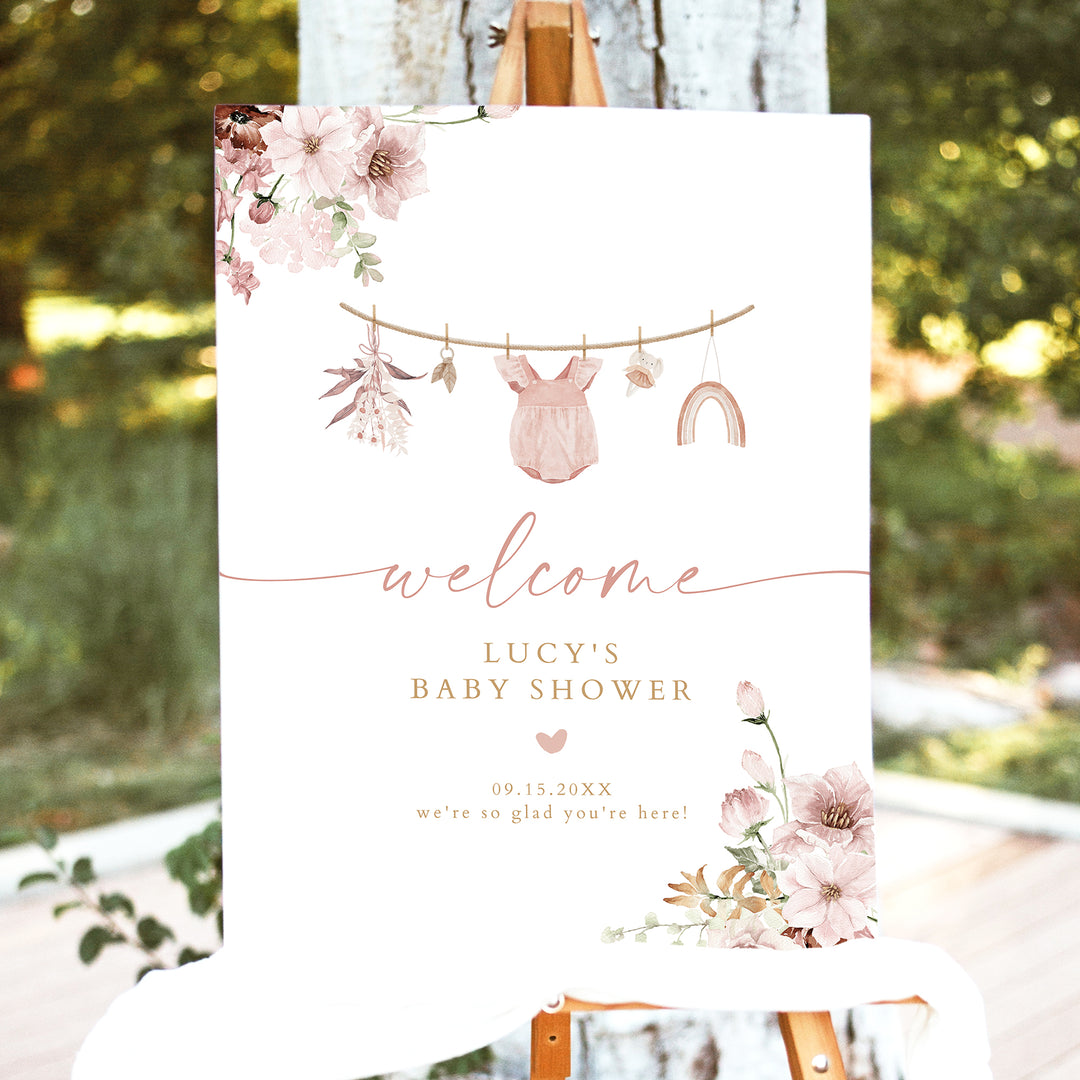 LUCY Boho Floral Baby Girl Shower Welcome Sign