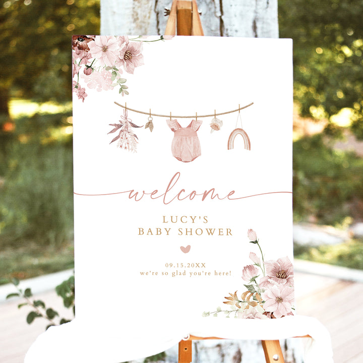 LUCY Boho Floral Baby Girl Shower Welcome Sign