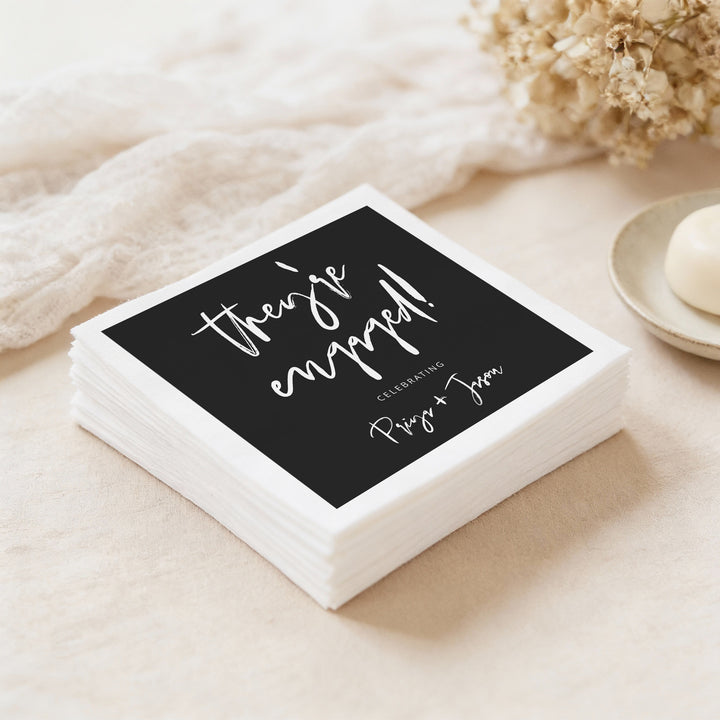 PRIYA They're Engaged Minimalist Black Engagement Napkins