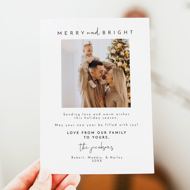 ADELLA Merry and Bright Minimalist Christmas Card with Photo