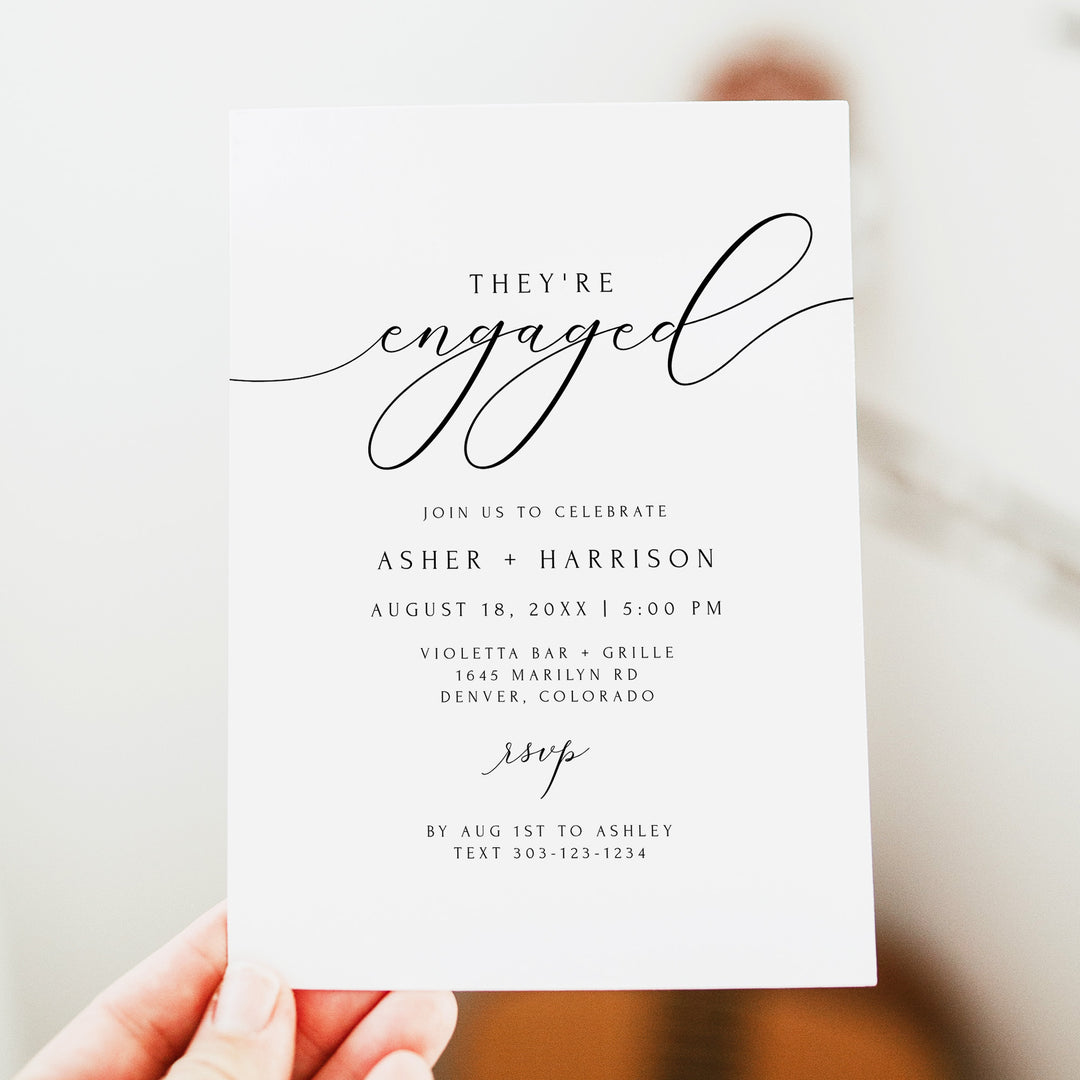 ASHER They're Engaged Elegant Engagement Party Invitations