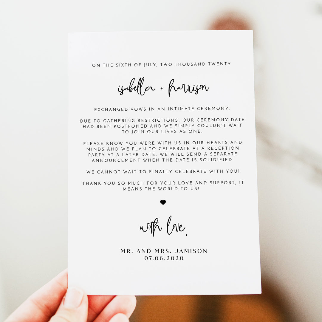 WILLOW Nothing Fancy Just Love Elegant Photo Elopement Announcement