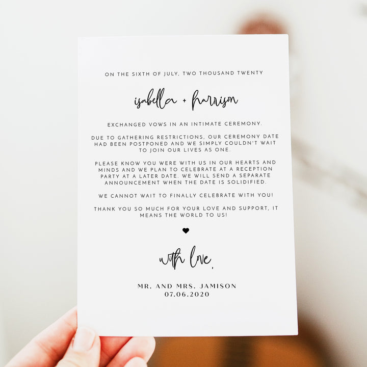 WILLOW Nothing Fancy Just Love Elegant Photo Elopement Announcement