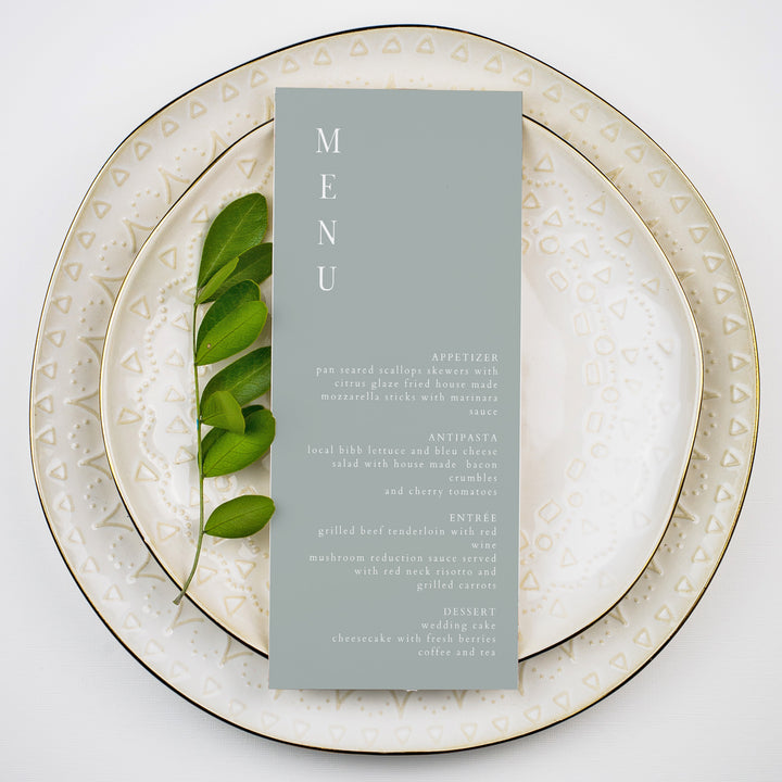 NINA Simple Sage Green Menu Cards for Elegant Boho Wedding
