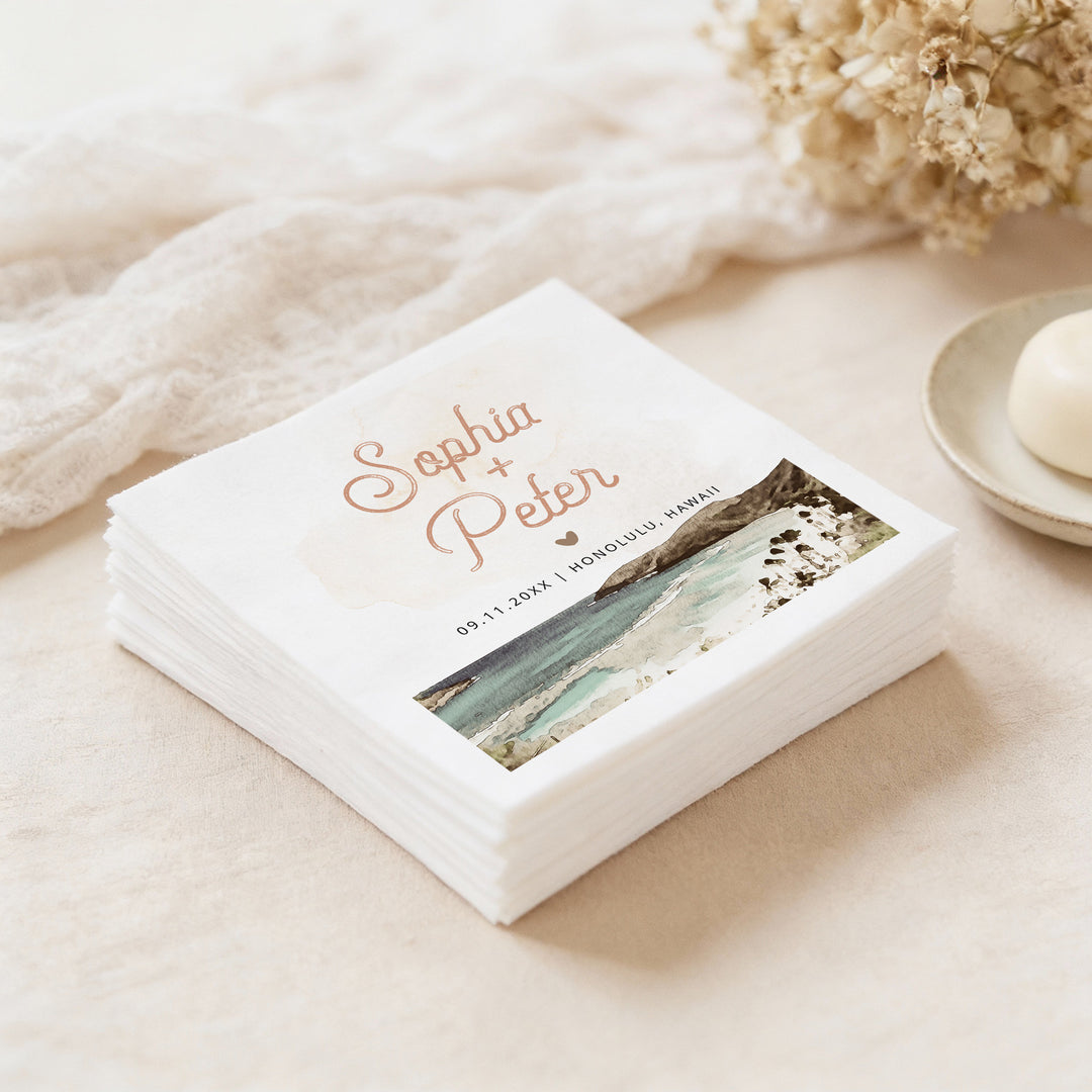NANI Personalized Retro Hawaiian Tropical Island Wedding Napkins