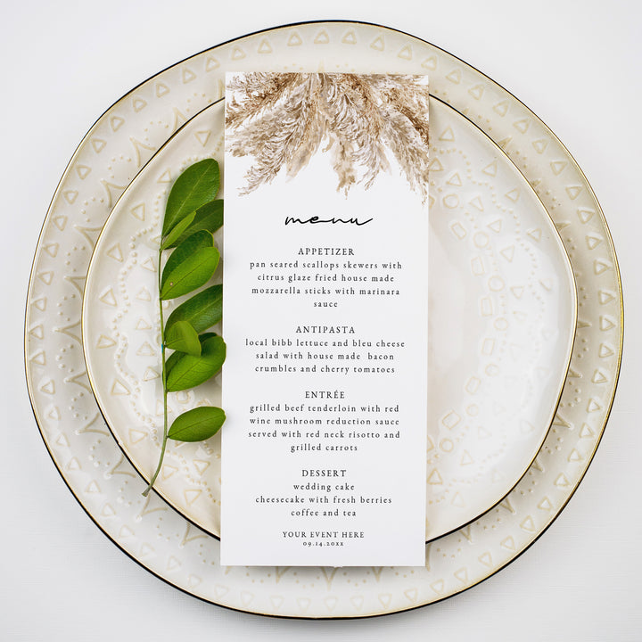 CIERA Modern Boho Pampas Grass Desert Menu Card