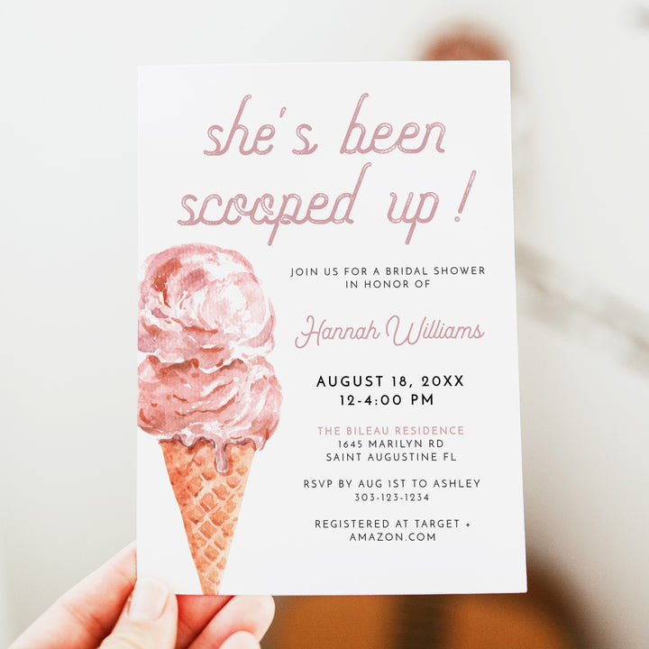 CLARA She's Been Scooped Up Pink Ice Cream Bridal Shower Invite