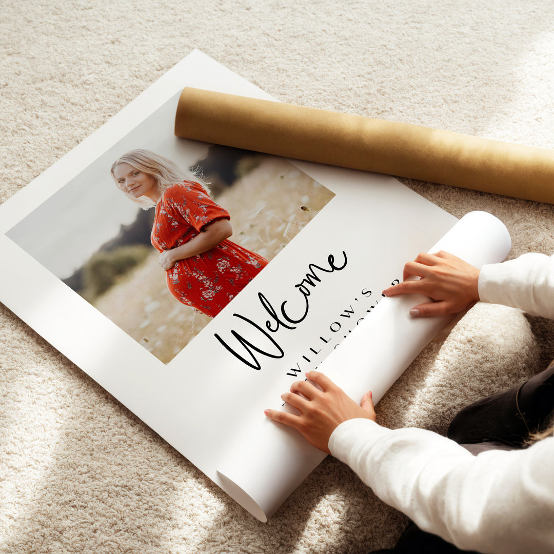 WILLOW Elegant Personalized Photo Baby Shower Welcome Sign