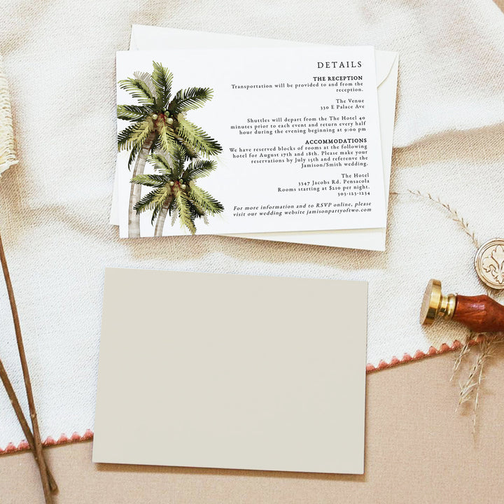 MONA Minimalist Palm Tree Wedding Details Card