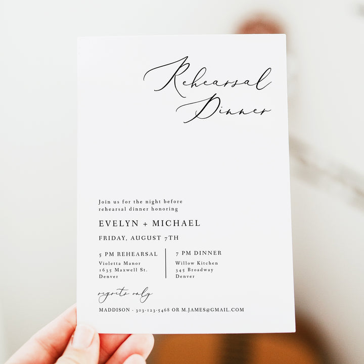 EVELYN Modern Minimalist Wedding Rehearsal Dinner Invitations