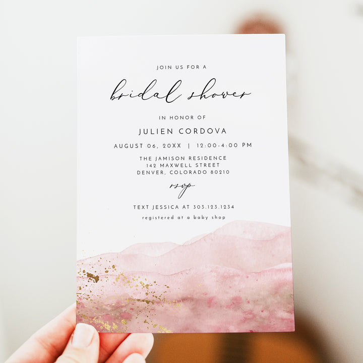 JULIEN Elegant Blush Watercolor Bridal Shower Invitation