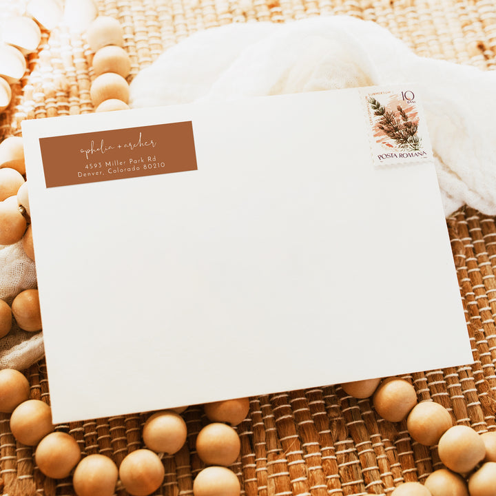 CORIANDER Modern Terracotta Wedding Return Address Labels