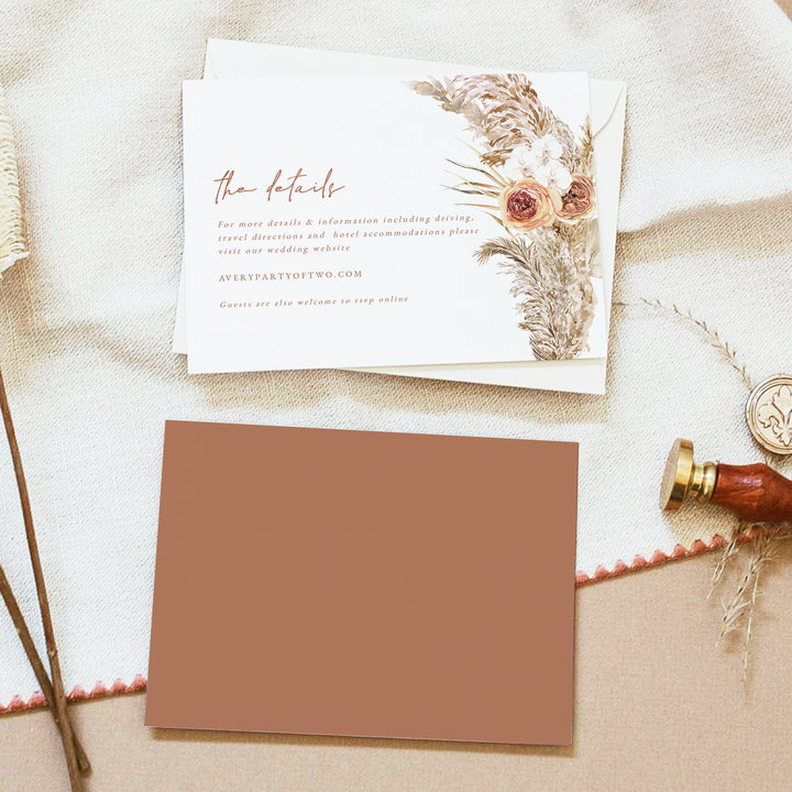 CIERA Pampas and Terracotta Floral Wedding Details Card