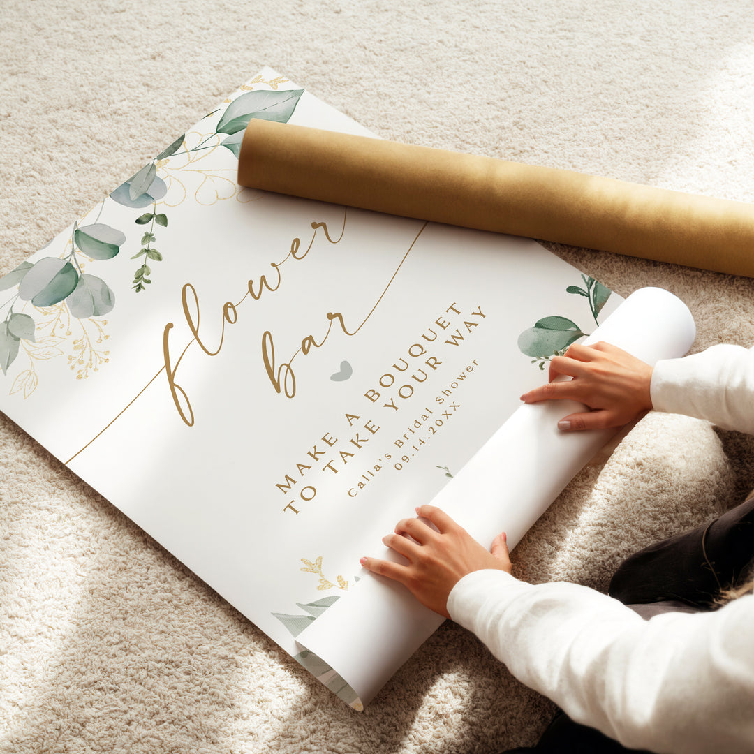 CALIA Greenery & Gold Bridal Shower Flower Bar Sign