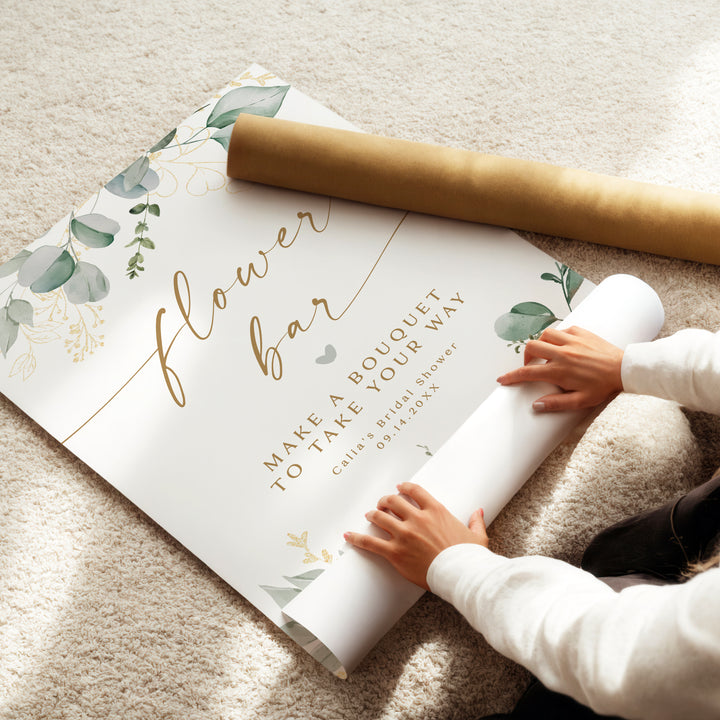 CALIA Greenery & Gold Bridal Shower Flower Bar Sign