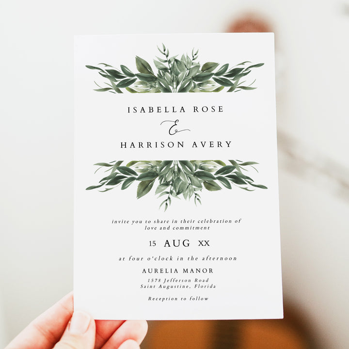 LANA Romantic Sage Green Botanical Photo Wedding Invitation