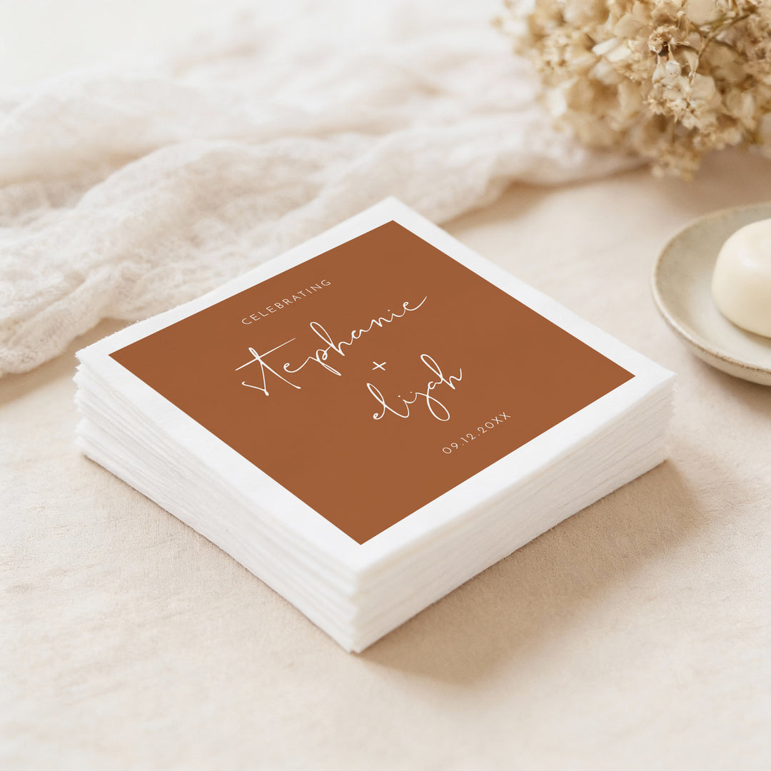 CORIANDER Personalized Rustic Terracotta Wedding Napkins